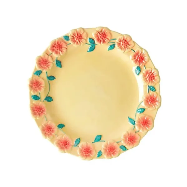 Assiette Ceramique Fleurs 2 Tailles - Creme-RICE Fashion