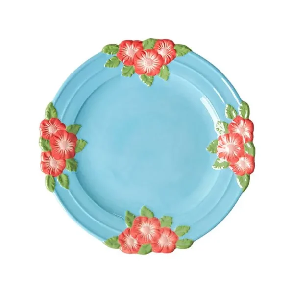 Assiette Ceramique Fleurs - Menthe-RICE Shop