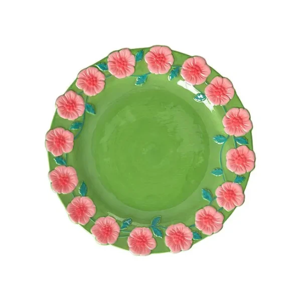 Assiette Ceramique Fleurs 2 Tailles - Vert Sauge-RICE Best