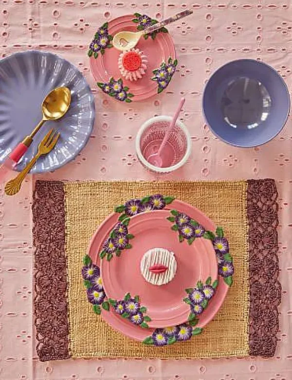 Assiette Ceramique Fleurs 2 Tailles - Rose-RICE Online