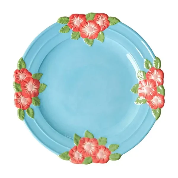 Assiette Ceramique Fleurs - Menthe-RICE Shop