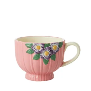 Tasse Ceramique Fleurs O 9,8 Cm - Rose-RICE Store