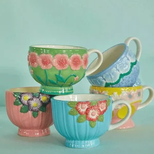 Tasse Ceramique Fleurs O 9,8 Cm - Menthe-RICE Sale