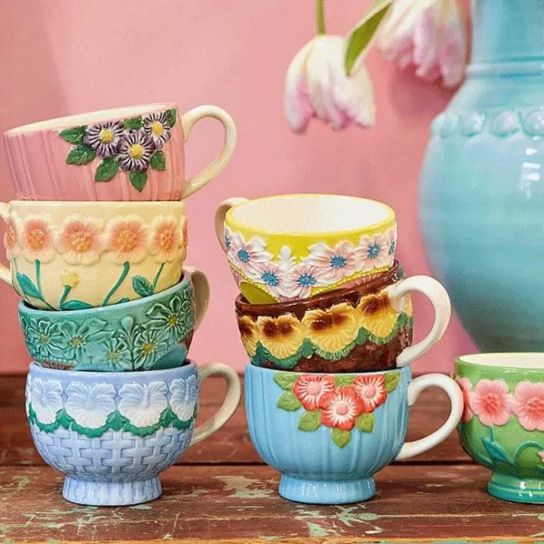 Tasse Ceramique Fleurs O 9,8 Cm - Rose-RICE Store
