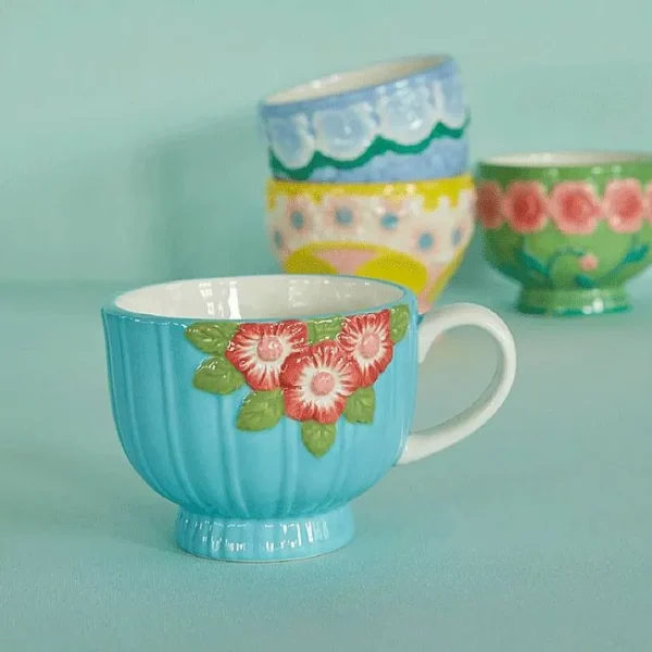 Tasse Ceramique Fleurs O 9,8 Cm - Menthe-RICE Sale