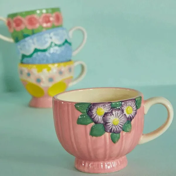 Tasse Ceramique Fleurs O 9,8 Cm - Rose-RICE Store